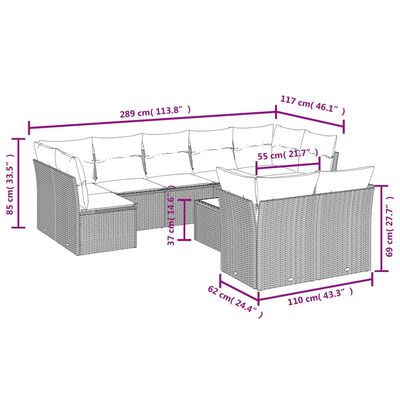 vidaXL Set Divano da Giardino 10 pz con Cuscini Beige in Polyrattan