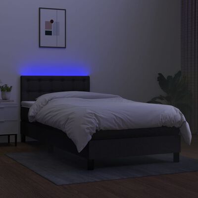 vidaXL Letto a Molle con Materasso e LED Nero 90x190 cm in Tessuto