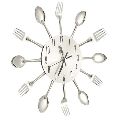 325162 vidaXL Wall Clock with Spoon and Fork Design Silver 31 cm Aluminium