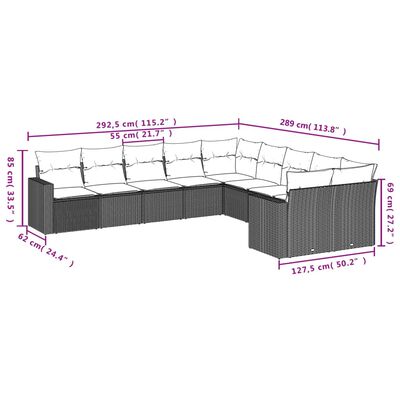 vidaXL Set Divani da Giardino 10pz con Cuscini in Polyrattan Marrone