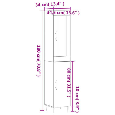 vidaXL Credenza Bianca 34,5x34x180 cm in Legno Multistrato