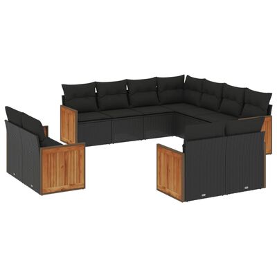 vidaXL Set Divani da Giardino 11 pz con Cuscini in Polyrattan Nero