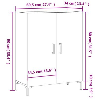 vidaXL Credenza 69,5x34x90 cm in Legno Multistrato Bianco Lucido