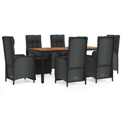 vidaXL Set da Pranzo da Giardino 7 pz Nero con Cuscini in Polyrattan