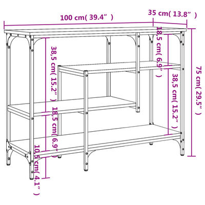 vidaXL Tavolino Consolle con Ripiani Grigio Sonoma 100x35x75 cm