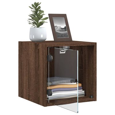 vidaXL Comodino con Anta in Vetro Rovere Marrone 35x37x35 cm