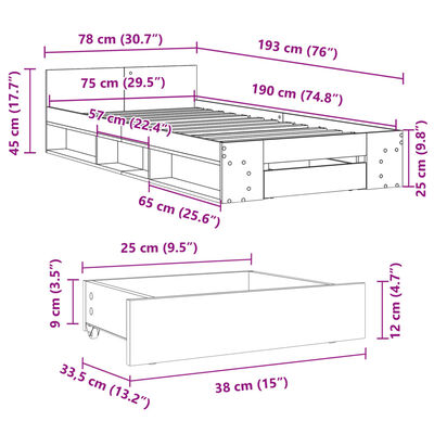 vidaXL Giroletto Cassetto Rovere Marrone 75x190 cm Legno Multistrato