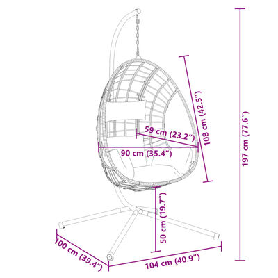 vidaXL Sedia a Uovo Sospesa con Supporto Antracite Polyrattan/Acciaio