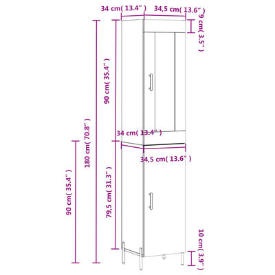 vidaXL Credenza Grigio Cemento 34,5x34x180 cm in Legno Multistrato