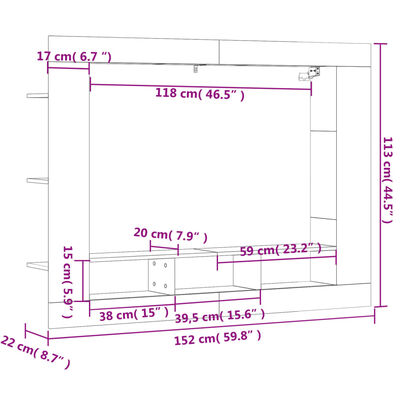 vidaXL Mobile Porta TV Grigio Sonoma 152x22x113cm in Legno Multistrato