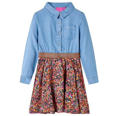 Abito da Bambina a Maniche Lunghe Blu Marino e Blu Denim 140