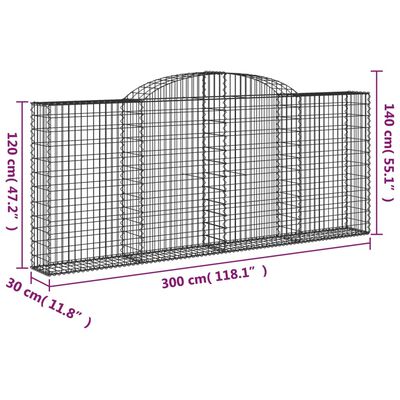 vidaXL Cesti Gabbioni ad Arco 6 pz 300x30x120/140 cm Ferro Zincato