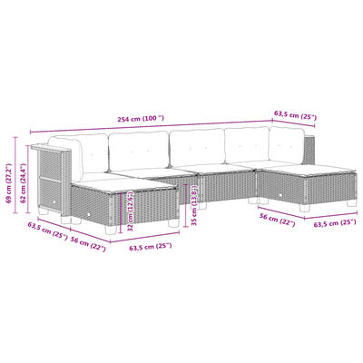 vidaXL Set Divano da Giardino 6 pz con Cuscini Grigio in Polyrattan