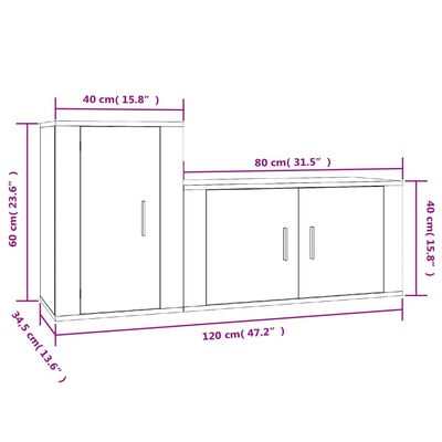 vidaXL Set Mobili Porta TV 2 pz Grigio Sonoma in Legno Multistrato