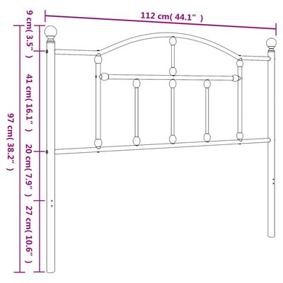 vidaXL Testiera in Metallo Bianco 107 cm