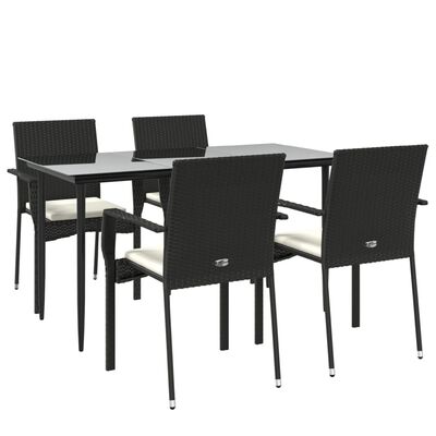 vidaXL Set da Pranzo da Giardino 5 pz Nero con Cuscini in Polyrattan