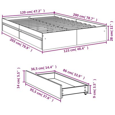 vidaXL Giroletto Cassetti Grigio Sonoma 120x200 cm Legno Multistrato