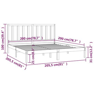 vidaXL Giroletto Nero in Legno Massello di Pino 200x200 cm