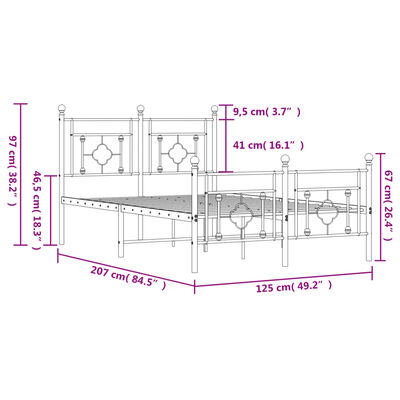 vidaXL Giroletto con Testiera e Pediera Metallo Bianco 120x200 cm