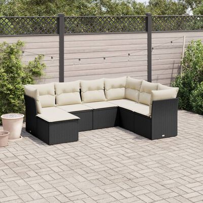 vidaXL Set Divani da Giardino con Cuscini 7pz Nero Polyrattan