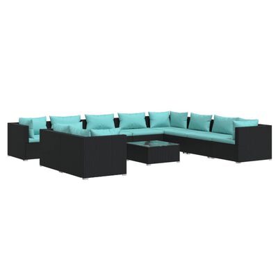 vidaXL Set Mobili da Giardino 11 pz con Cuscini in Polyrattan Nero