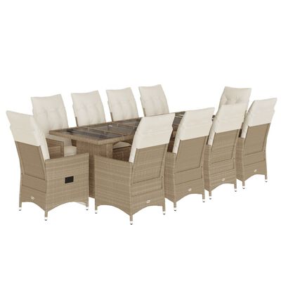 vidaXL Set Bistrò da Giardino 11 pz con Cuscini in Polyrattan Beige