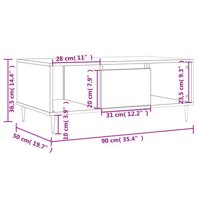 vidaXL Tavolino da Salotto Bianco 90x50x36,5 cm in Legno Multistrato