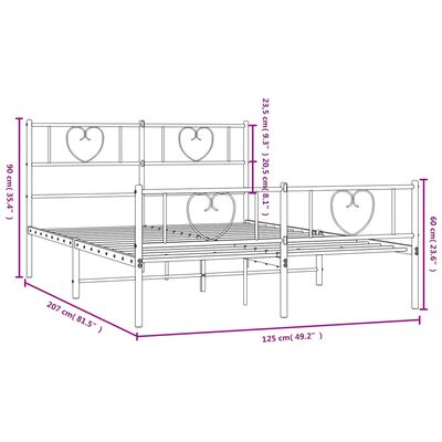 vidaXL Giroletto con Testiera e Pediera Metallo Nero 120x200 cm