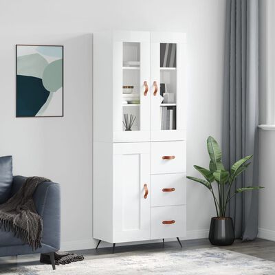 vidaXL Credenza Bianco Lucido 69,5x34x180 cm in Legno Multistrato