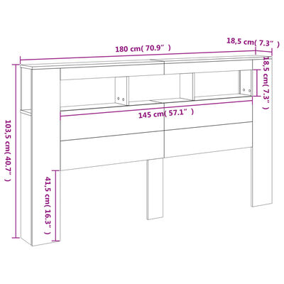 vidaXL Testiera LED Rovere Marrone 180x18,5x103,5 cm Legno Multistrato