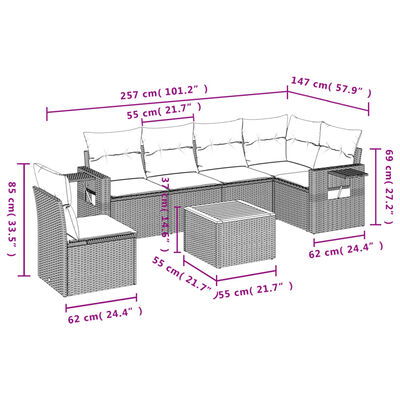 vidaXL Set Divani da Giardino con Cuscini 7pz Nero Polyrattan