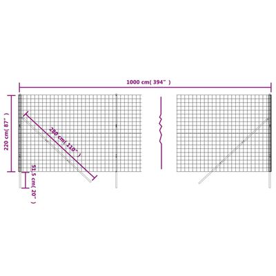 vidaXL Recinzione Metallica Antracite 2,2x10 m in Acciaio Zincato