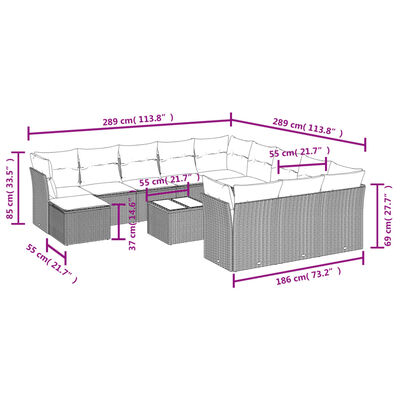 vidaXL Set Divani da Giardino 13pz con Cuscini Nero in Polyrattan