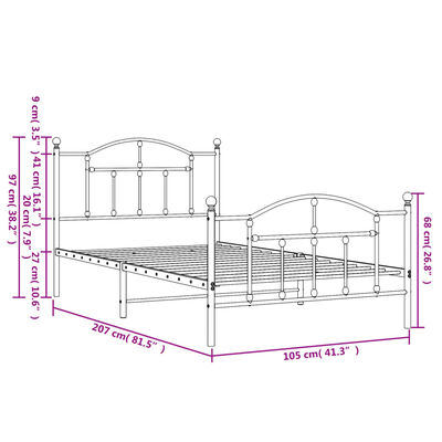 vidaXL Giroletto con Testiera e Pediera Metallo Nero 100x200 cm