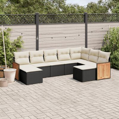 vidaXL Set Divani da Giardino 9 pz con Cuscini Nero in Polyrattan