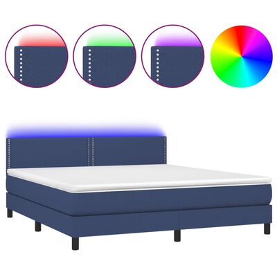 vidaXL Letto a Molle con Materasso e LED Blu 160x200 cm in Tessuto