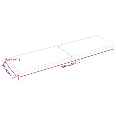 vidaXL Piano Bagno Marrone 220x60x(2-4) cm Legno Massello Trattato