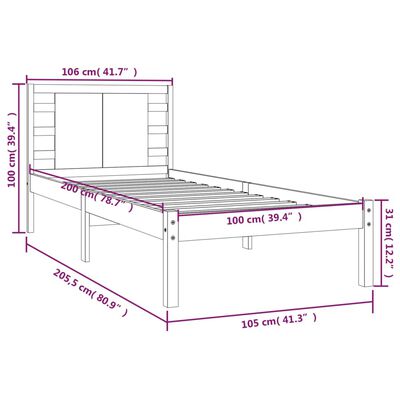 vidaXL Giroletto senza Materasso Bianco 100x200 cm Legno Massello Pino