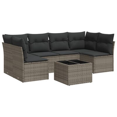 vidaXL Set Divani da Giardino 7 pz con Cuscini Grigio in Polyrattan