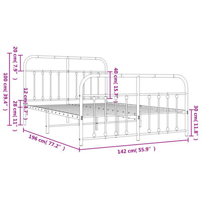 vidaXL Giroletto con Testiera e Pediera Metallo Bianco 135x190 cm