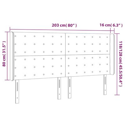 vidaXL Testiera a LED Nera 203x16x118/128 cm in Similpelle