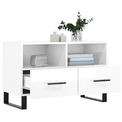 vidaXL Mobile Porta TV Bianco Lucido 80x36x50 cm in Legno Multistrato