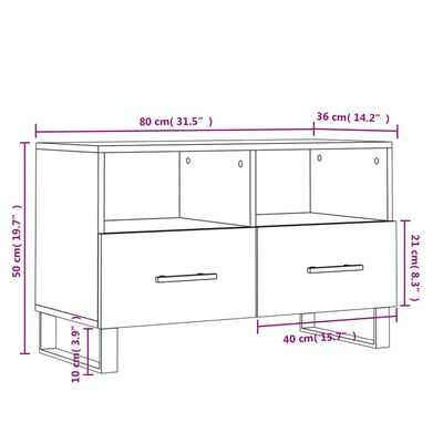 vidaXL Mobile Porta TV Nero 80x36x50 cm in Legno Multistrato