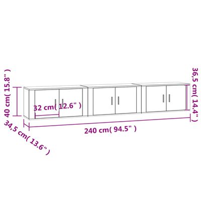 vidaXL Mobili Porta TV a Parete 3 pz Grigio Sonoma 80x34,5x40 cm