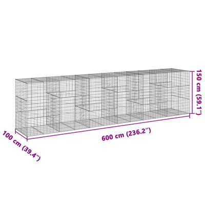 vidaXL Cesto Gabbione con Copertura 600x100x150 cm in Ferro Zincato