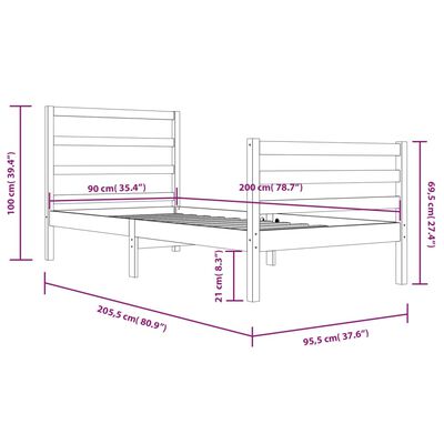 vidaXL Giroletto Ambra in Legno Massello di Pino 90x200 cm