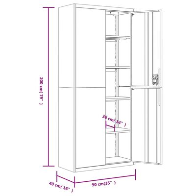 vidaXL Armadio Classificatore Antracite 90x40x200 cm in Acciaio