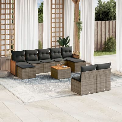 vidaXL Set Divano da Giardino 10 pz con Cuscini Grigio in Polyrattan