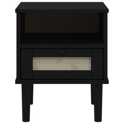 vidaXL Comodino SENJA Nero Aspetto Rattan 40x35x48 cm in Legno di Pino