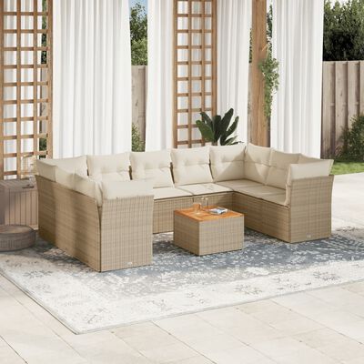 vidaXL Set Divano da Giardino 10 pz con Cuscini Beige in Polyrattan